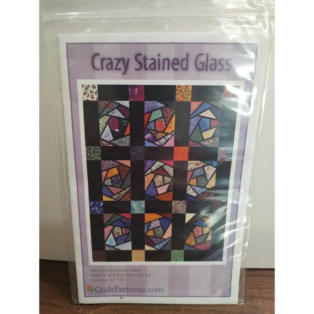 Crazy Stained Glass Block Quilt Pattern Beginner Level Foundation Piecing P18